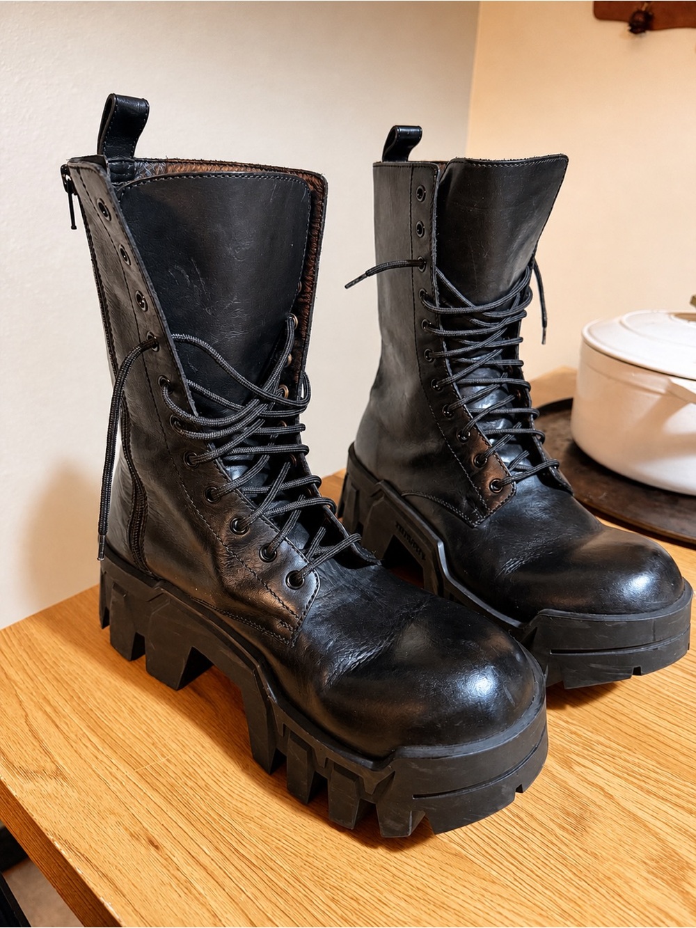 Balenciaga Black Leather Platform Lug Lace-Up Boots - Picture 3 of 10